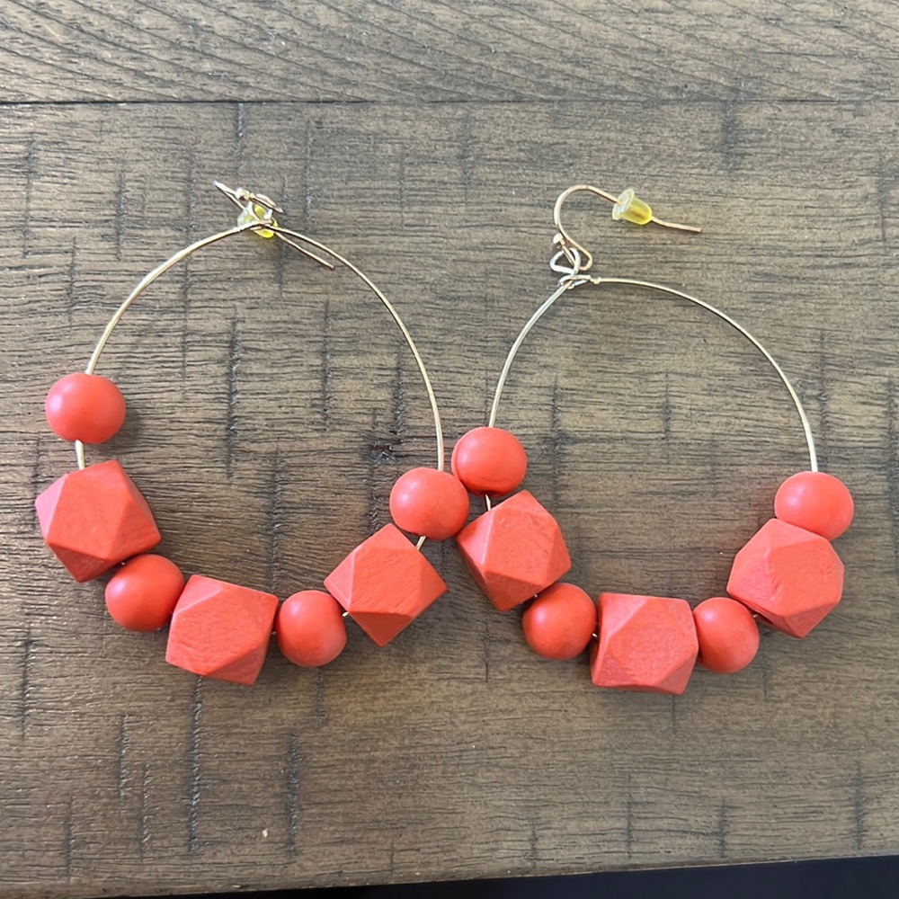 Beaded Orange Hoops